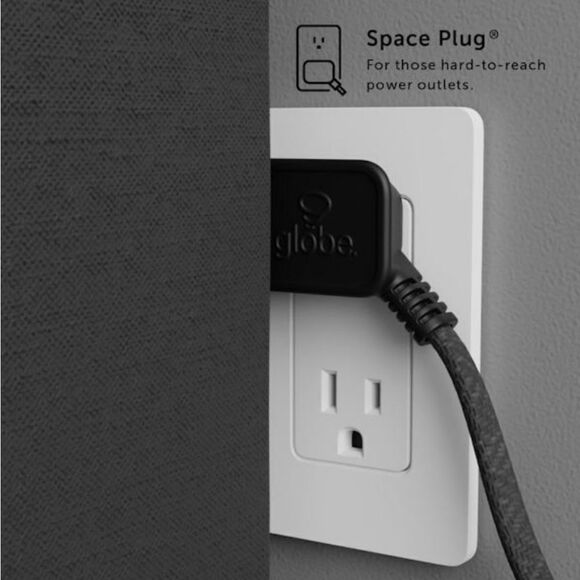 New Globe Electric Cord 3 Outlets USB Ports Strip Black extension phone charger - Picture 3 of 5